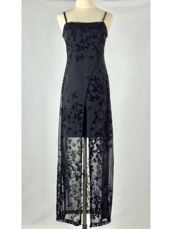 Next Up Dresses & Skirts - Vtg Y2K Velvet Burnout Floral Maxi Dress Sparkle Sheer Stretch Whimsigoth Witchy